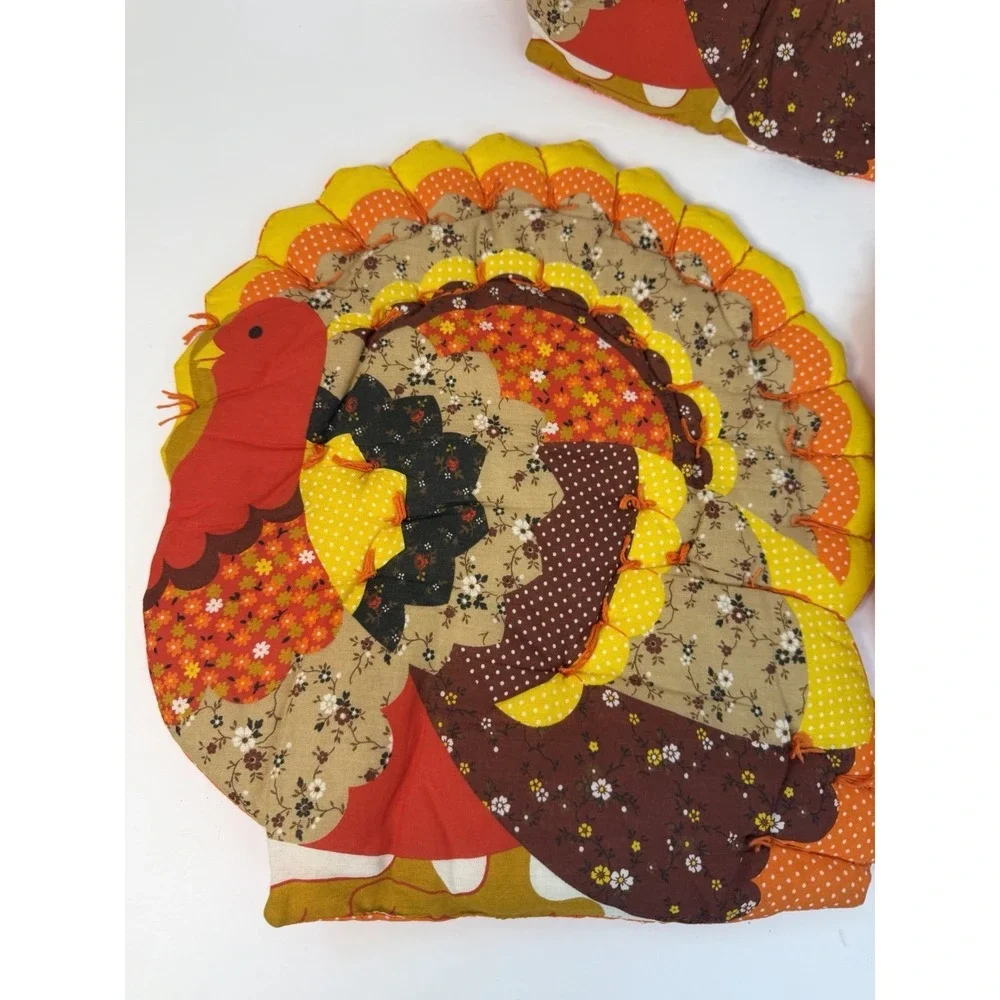 Quilted Turkey Handmade Thanksgiving Decor Placemats Set of 3‎ Vintage Holiday